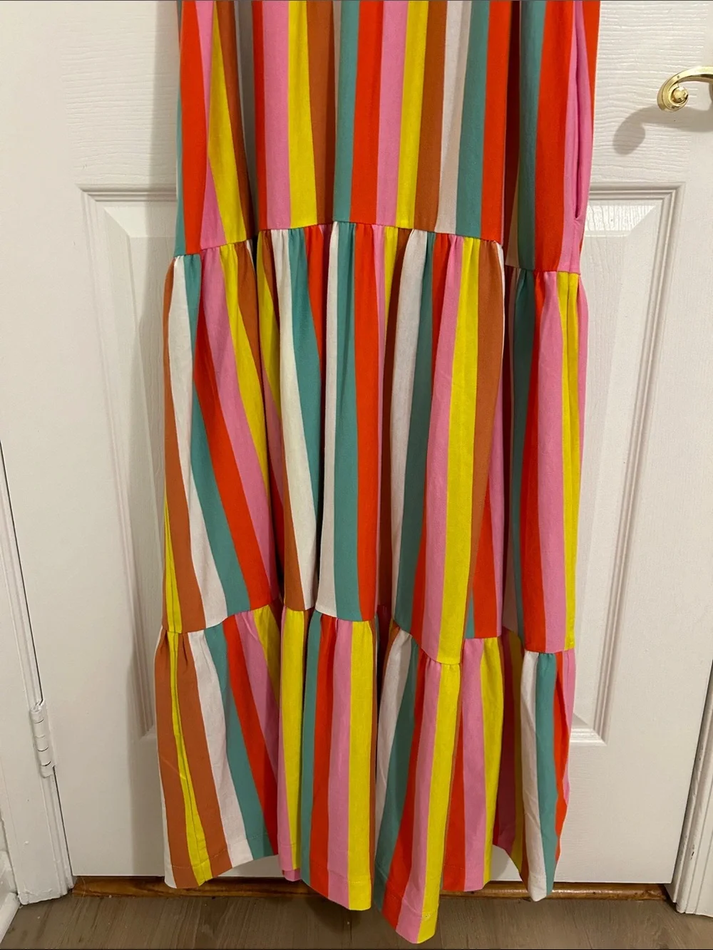 J. Crew Maxi Dress Rainbow Stripe Colorful Cotton Square Neck New Size Medium